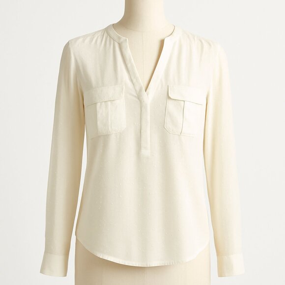 Maeve by Anthropologie Size 2 Cream Swiss Dot Long Sleeve Button Down Blouse - Picture 1 of 9